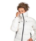 Chaqueta Térmica de Plumas Wendigo Mujer Blanco, Vista Frontal con Cuello Alto