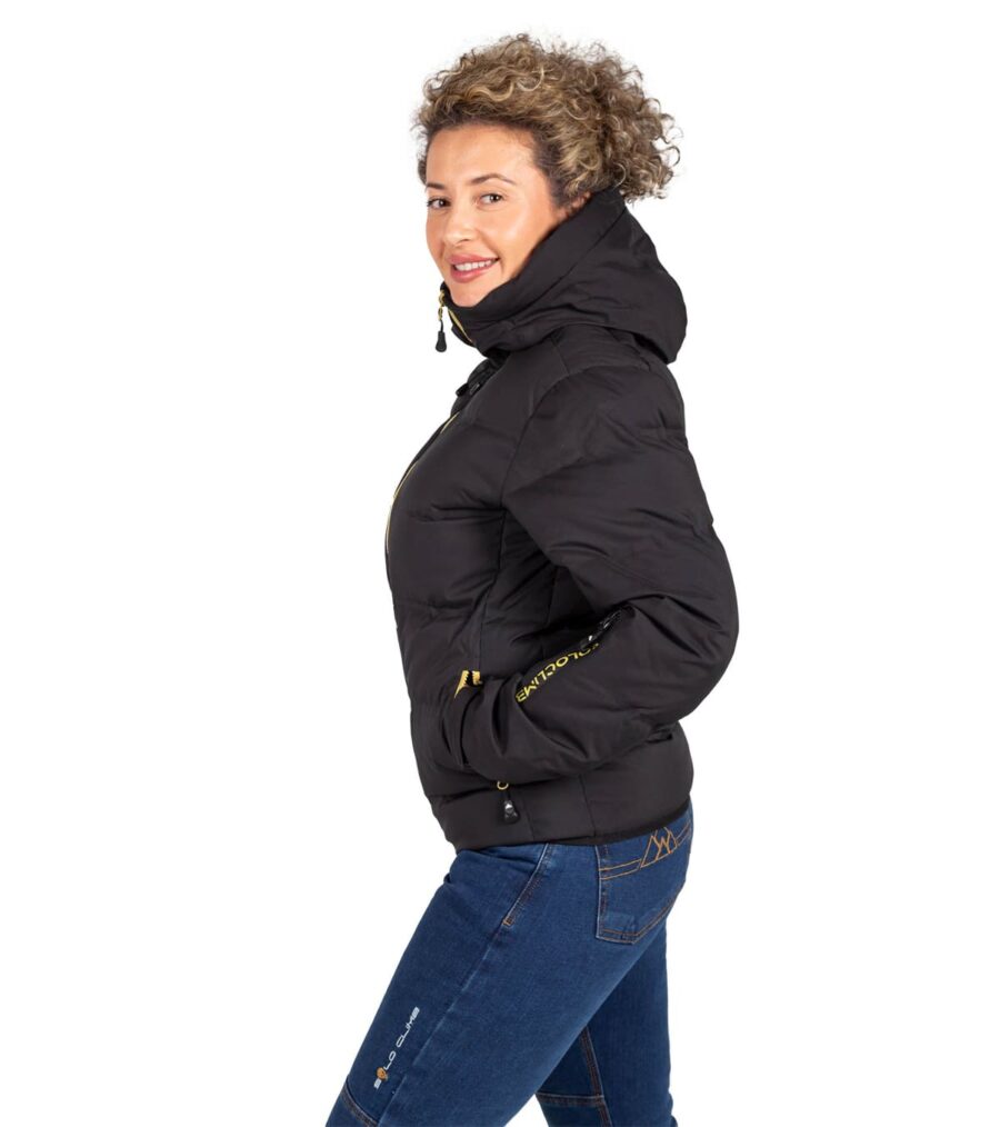 Chaqueta Térmica de Plumas Wendigo Mujer Negro y Amarillo, Vista Lateral