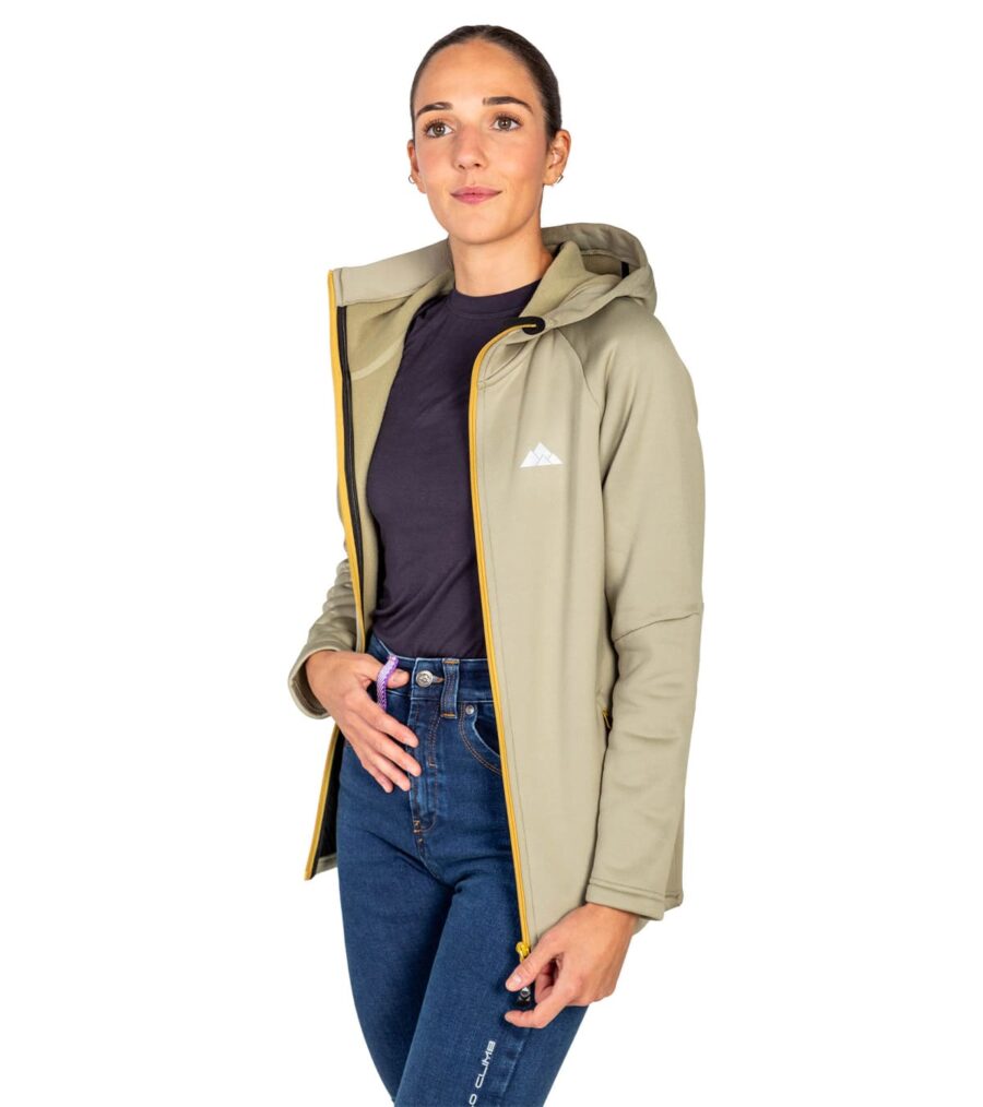 Forro Polar Veletta Mujer Beige, Vista Tres Cuartos Frontal Abierto