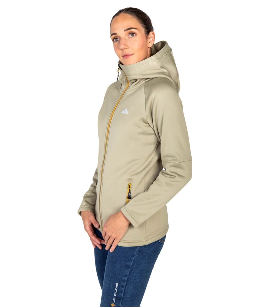 Forro Polar Veletta Mujer Beige, Vista Tres Cuartos Frontal con Capucha