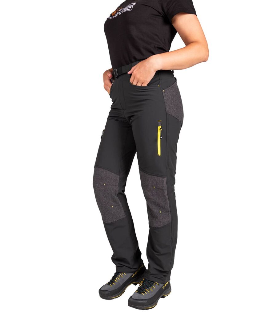 Pantalón Lavaredo Mujer Negro y Amarillo, Vista Frontal Lateral