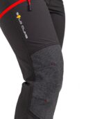 Pantalón Lavaredo Mujer Negro y Rojo, detalle de Rodilla